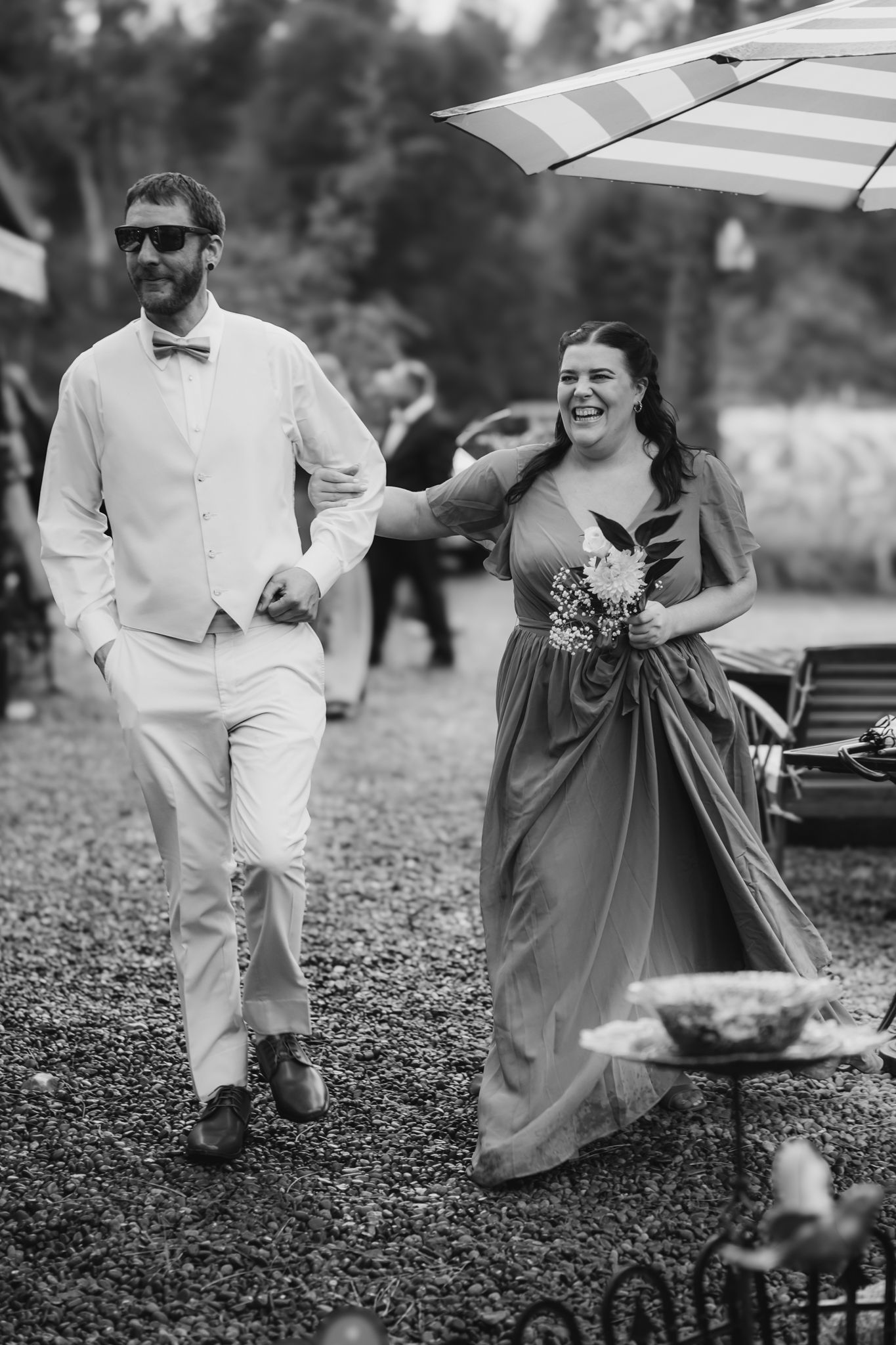 groomsman and bridesmaid enter the ceremony
