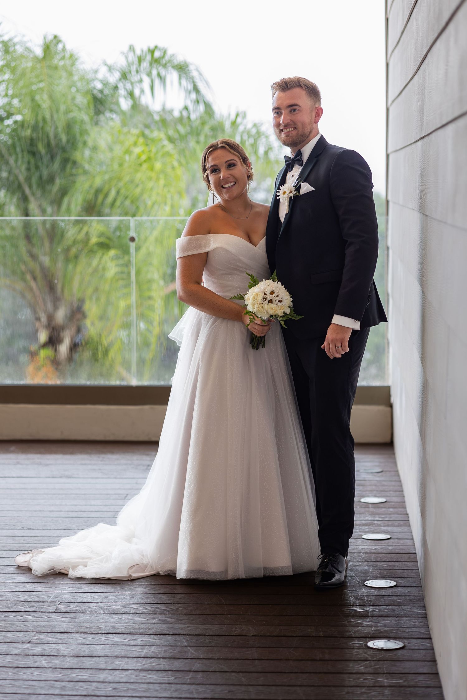Bride and groom smiling