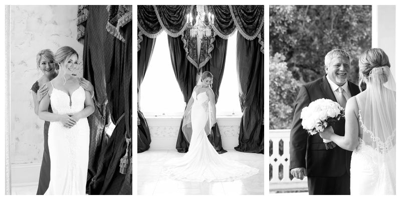 Wedding party members in formal attire pose for group photos during an outdoor celebration.