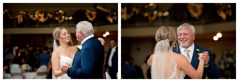 Series of black and white photos capturing romantic wedding dance moments.