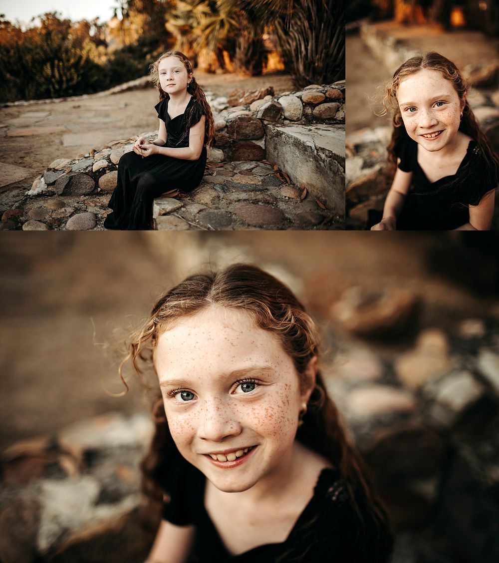 girl wears black dress and grins by San Diego photographer