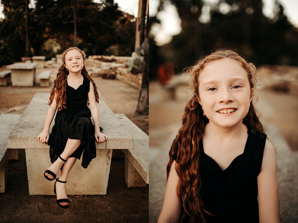 girl sits on table with legs crossed by Danielle Miranda Photography