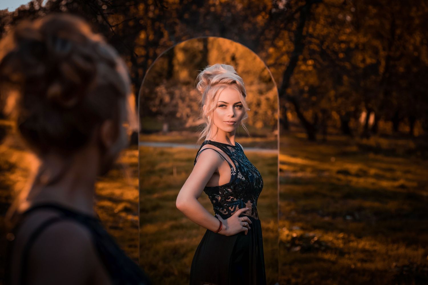 Moody autumn photography series with warm golden tones in a natural outdoor setting.