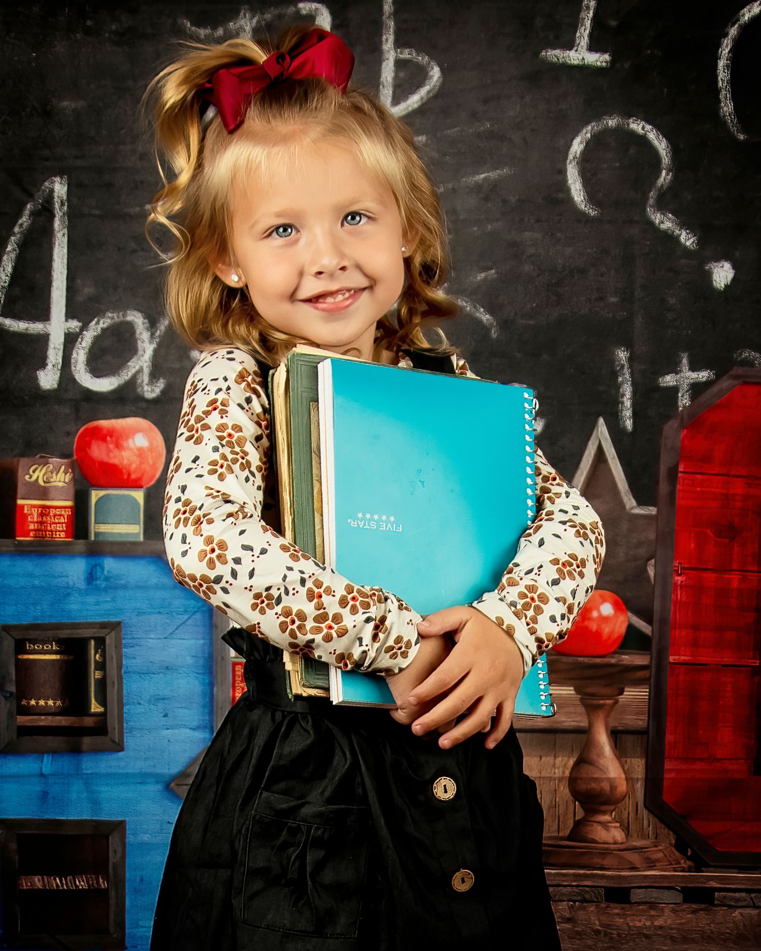 Educational setting with chalkboard background, books, and school supplies in vintage style.
