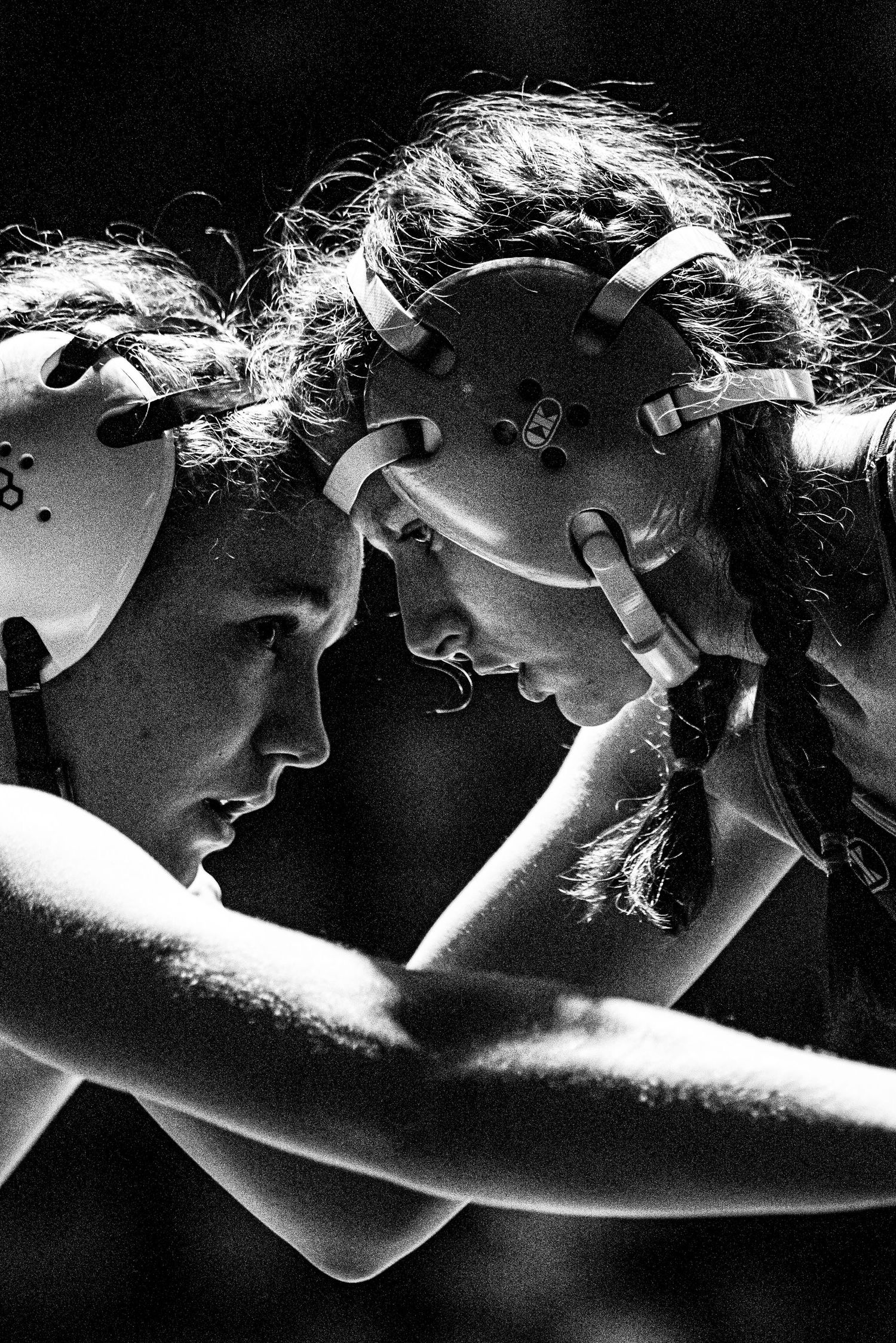 Dramatic black and white sequence of a dancer in motion with flowing hair.
