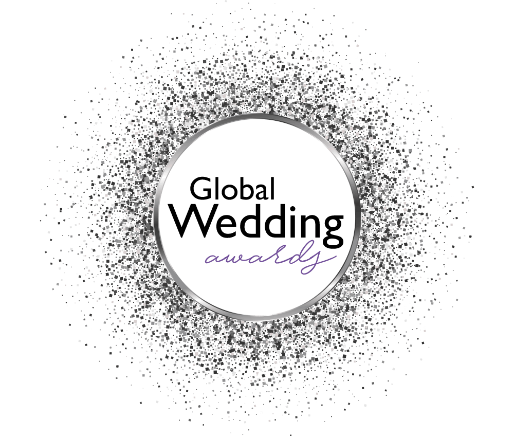 Sparkling silver glitter circle frame with purple text on black background