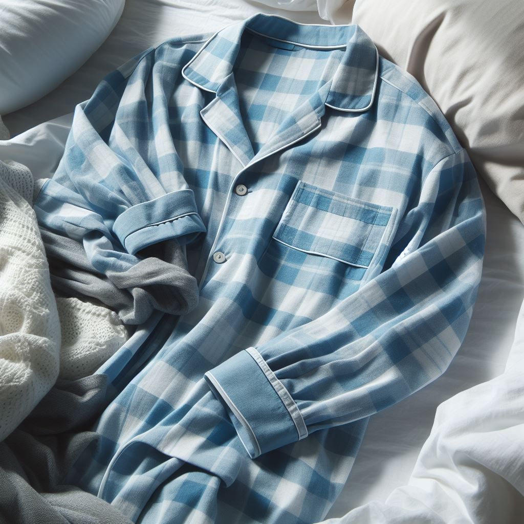 some light blue pyjamas laid out ready on a bed
