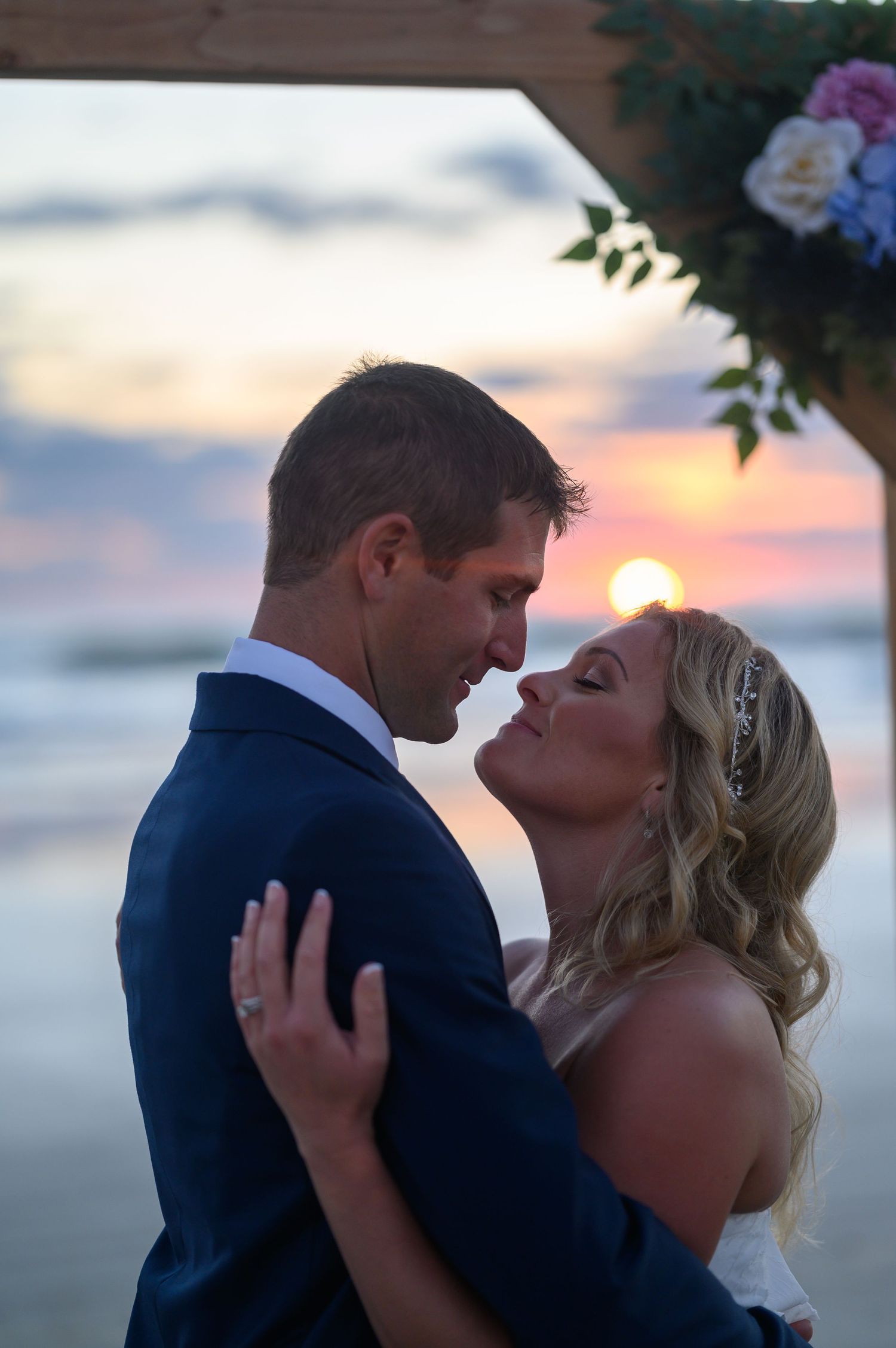 Bride and Groom staring at each other.