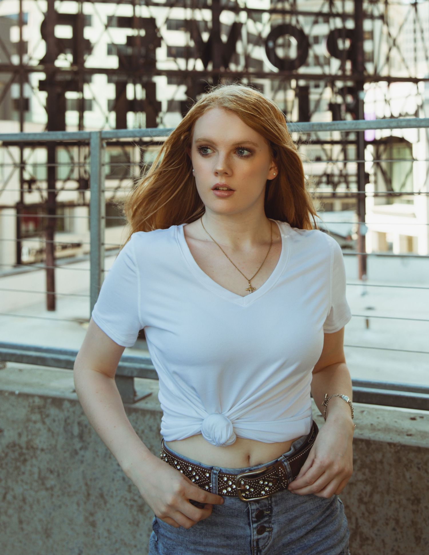 Senior rooftop photoshoot in Power and Light District downtown KC