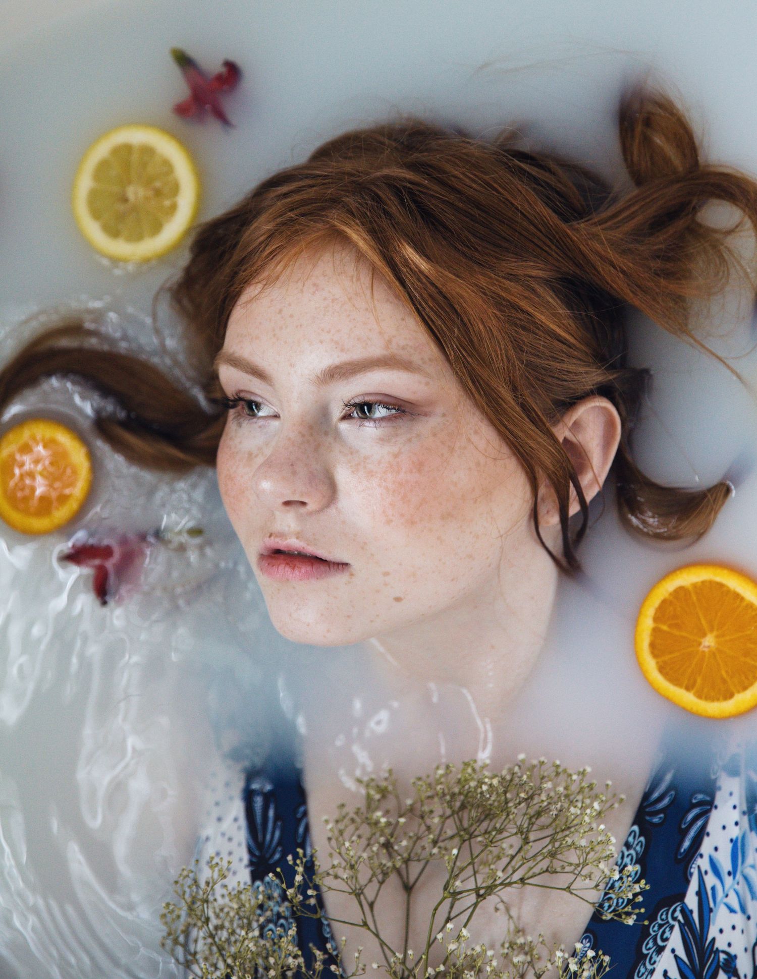milk and fruit bath spa day photoshoot