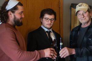 Groom, brother and father cheers with boulevard brewing company beers