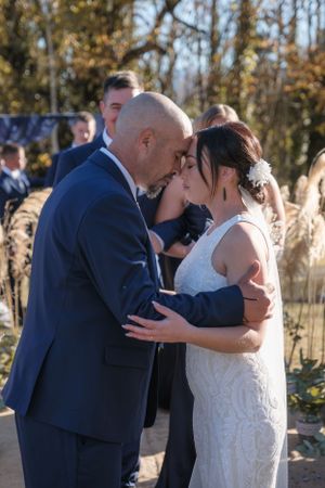 bride and groom hongi at winter wedding in Canterbury