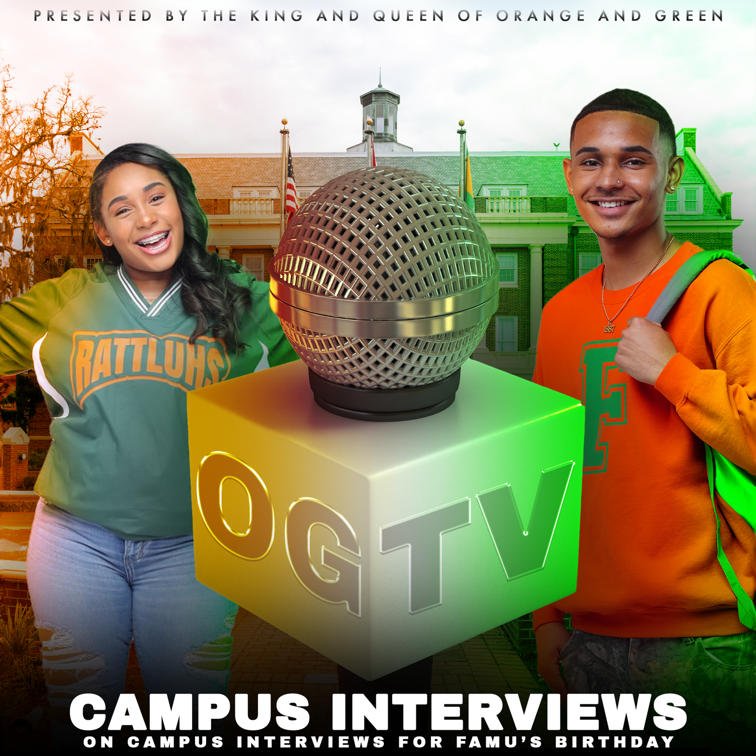 Campus interview promotional banner with orange and green gradient design.