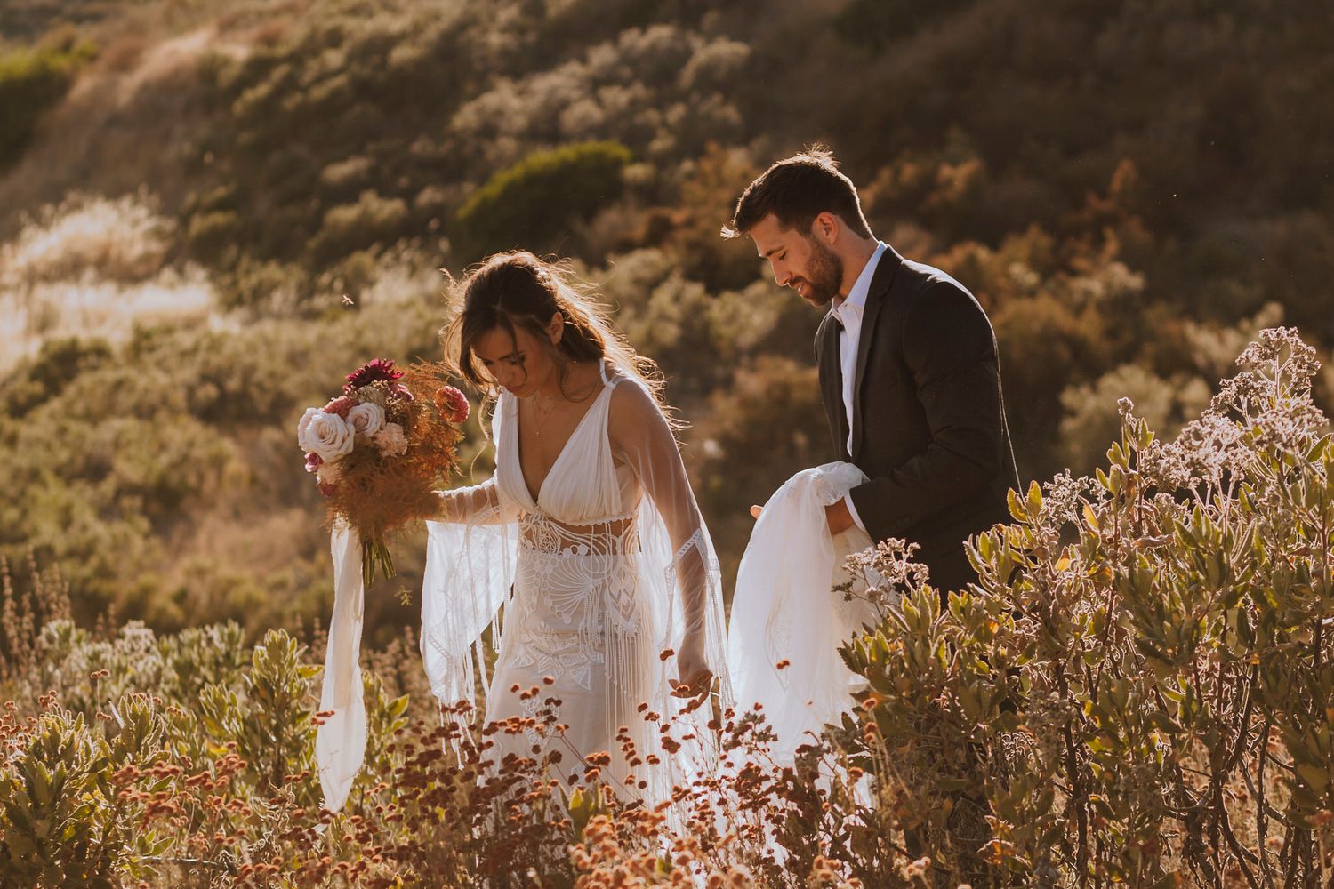 lumenali photography:  couple eloping in the mountains during golden hour California