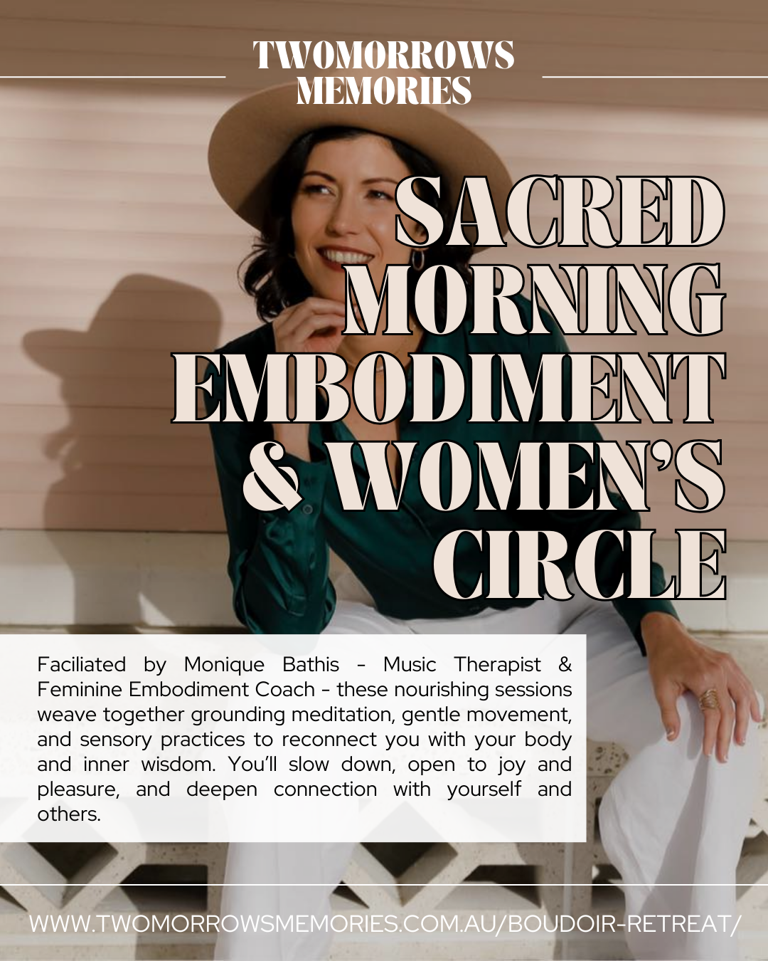 Brown themed promotional banner for sacred circle and morning embodiment sessions.
