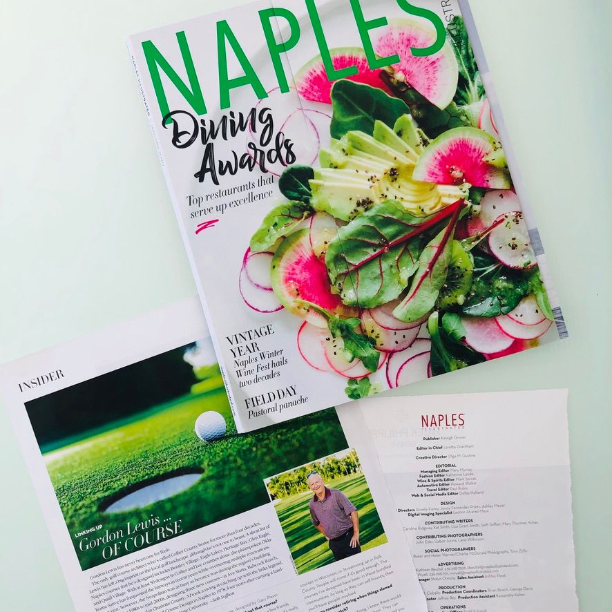 Naples Illustrated Dining Awards issue cover with fresh salad, shown open to inside pages.