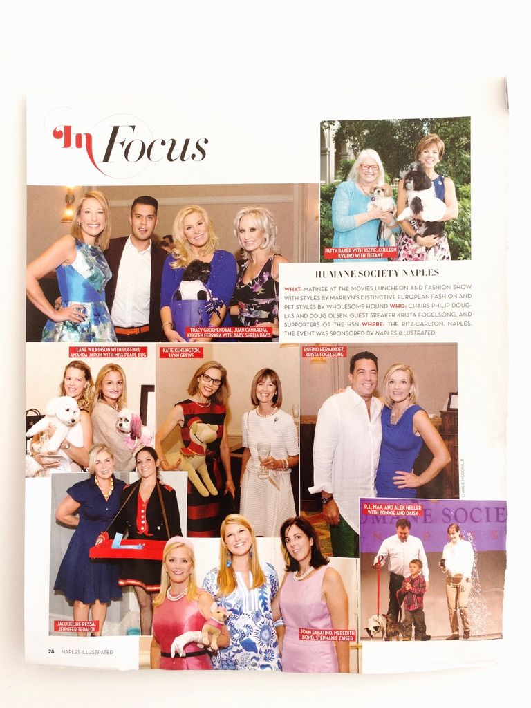Naples Illustrated magazine In Focus spread featuring Humane Society Naples fashion show event.
