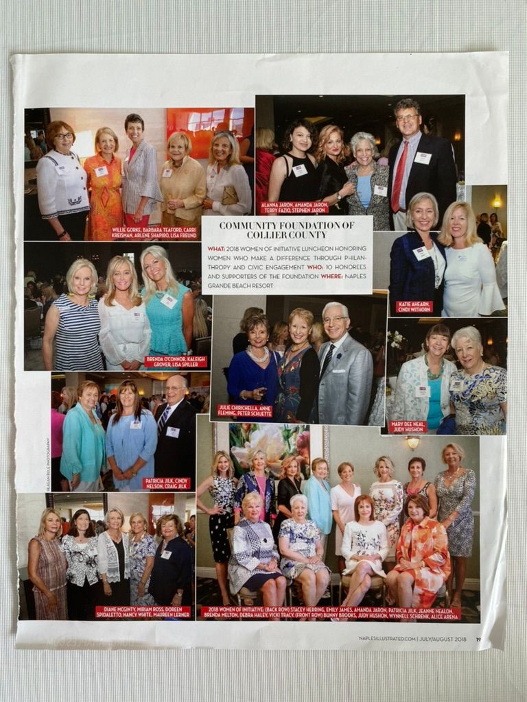 Community Foundation of Collier County event page showing group photos of women at a philanthropic gathering.