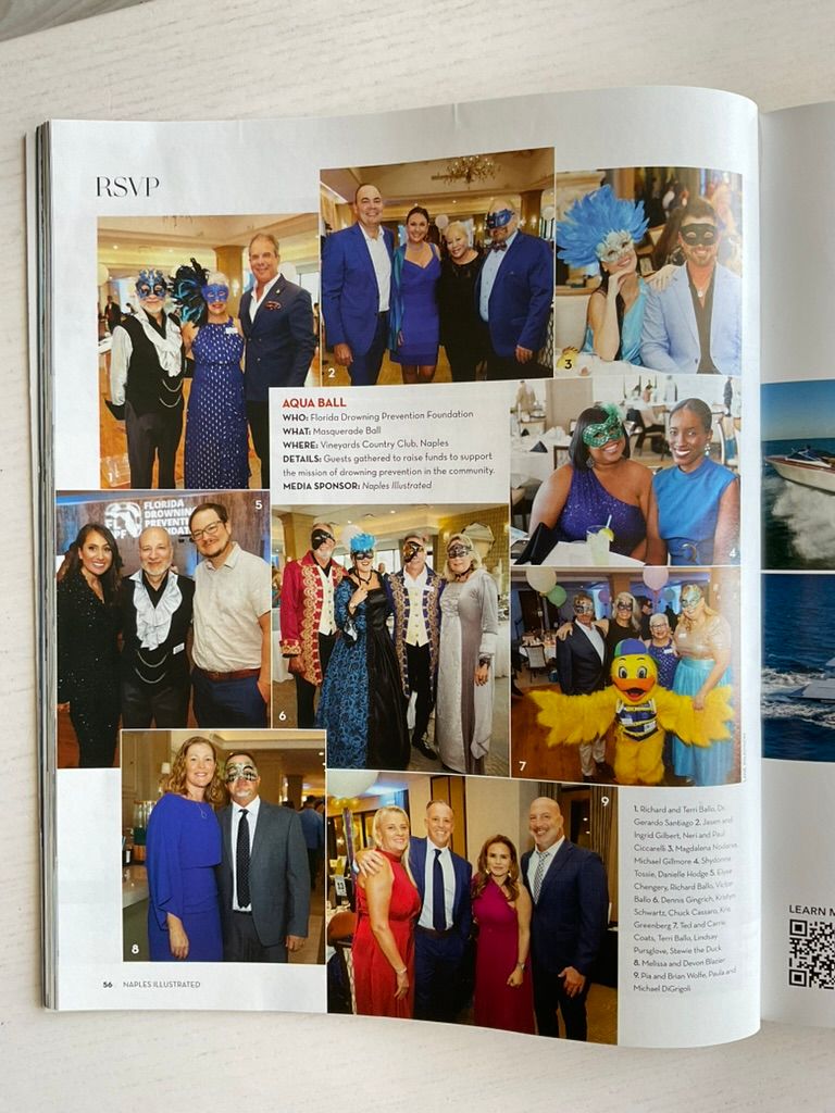 Naples Illustrated magazine RSVP page showing Aqua Ball fundraiser event photos at Naples Grande Country Club.