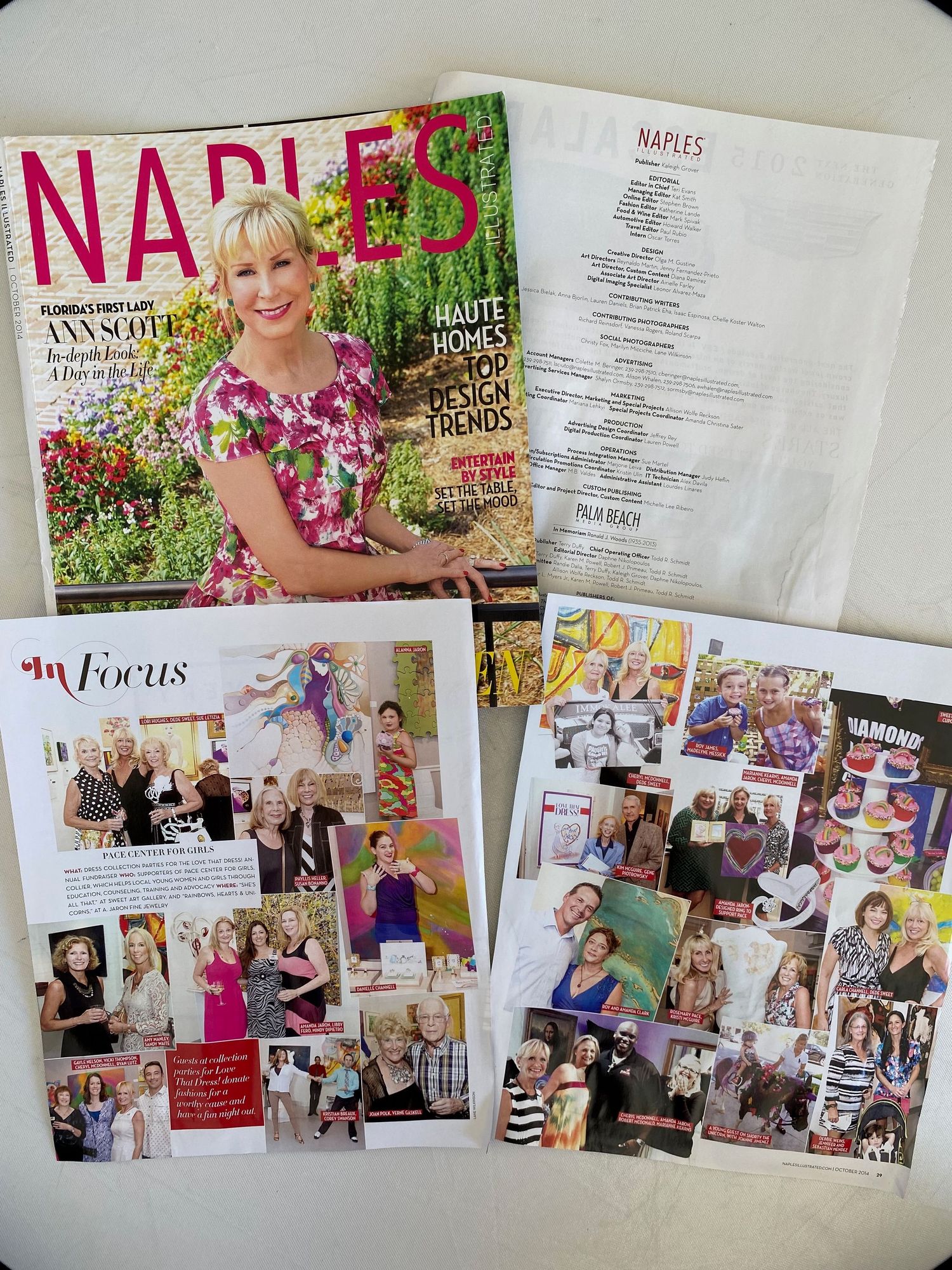 Naples Magazine featuring Ann Scott on cover with interior In Focus and home design pages.