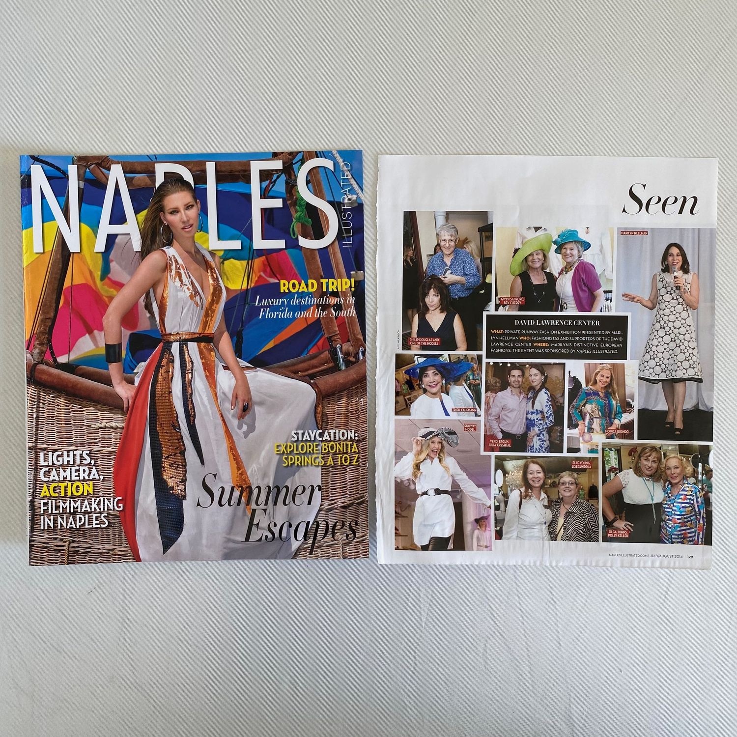 Naples Magazine Summer Escapes issue with Seen section featuring local social event photos.