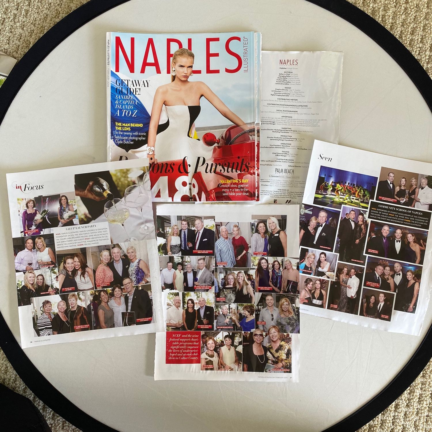 Naples Magazine Passions issue with In Focus social event photo spreads laid out.