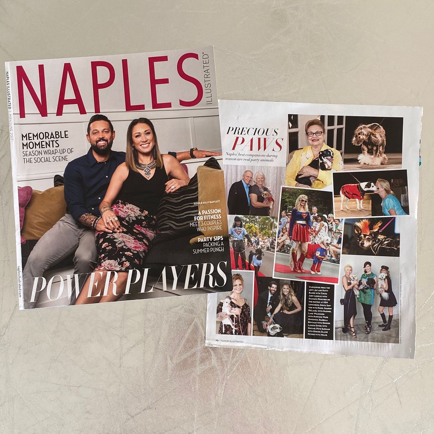 Naples Illustrated magazine cover featuring Power Players issue with Precious Paws spread visible.