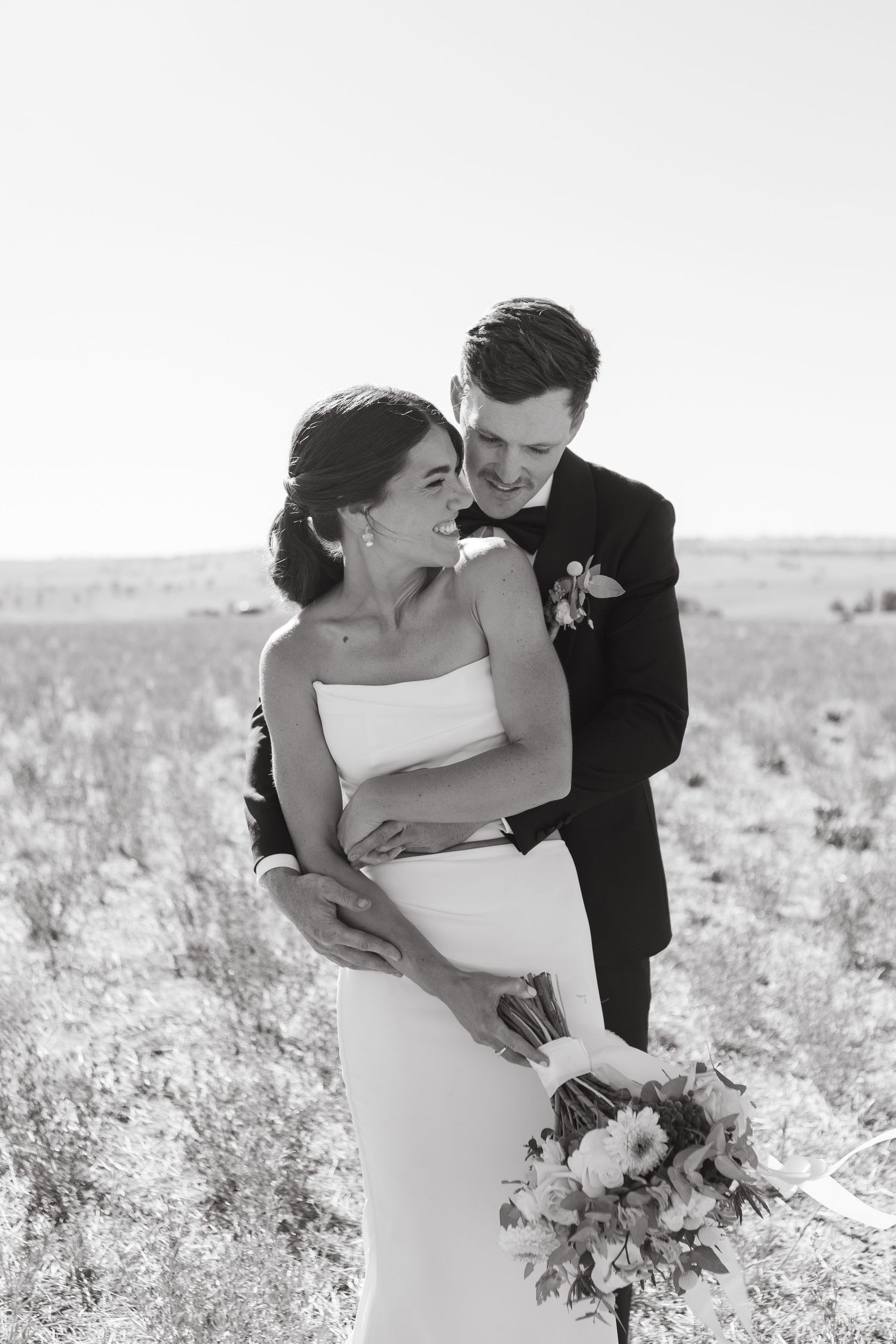 Bride and groom hugging at NSW Country wedding