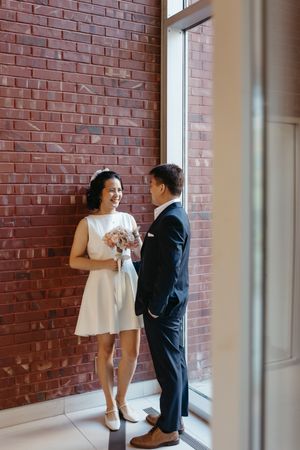 bride and groom portraits elopement photography in law office in Moncton elopement photographer, New Brunswick micro-wedding packages