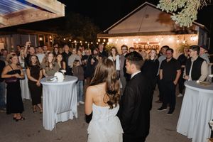 Bride and groom speech to guests during outdoor surprise wedding elopement in Moncton New Brunswick, engagement party surprise wedding