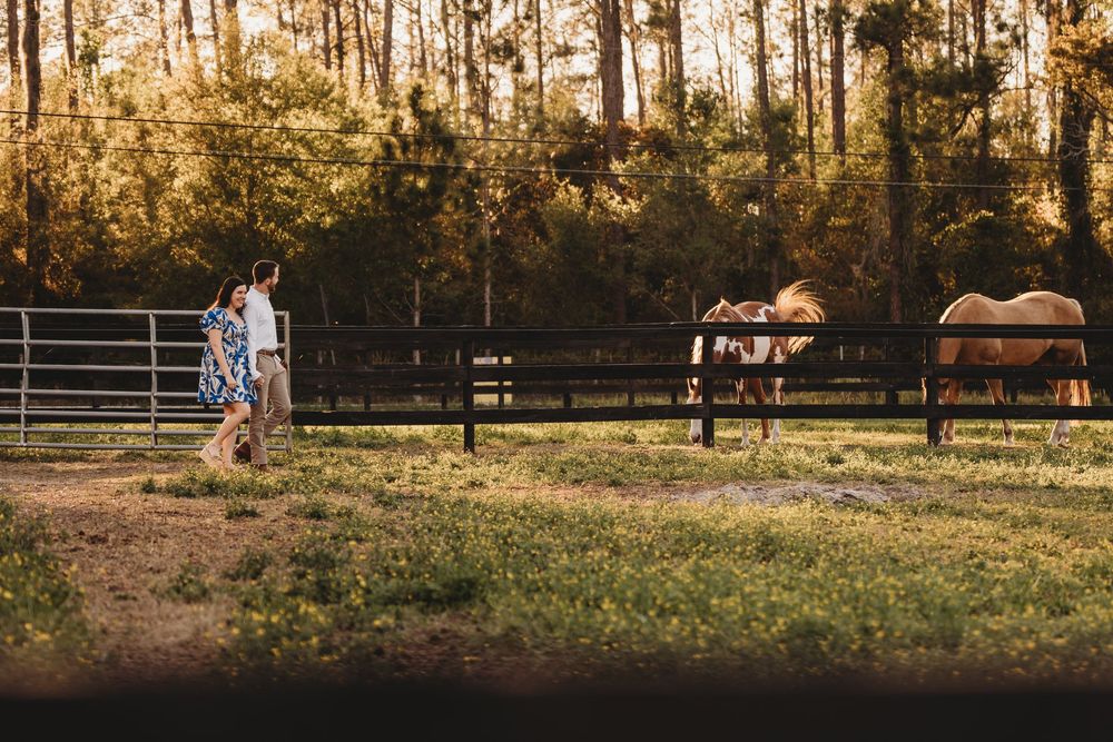 Bride-to-be reacting emotionally after a surprise proposal at a Florida horse stable