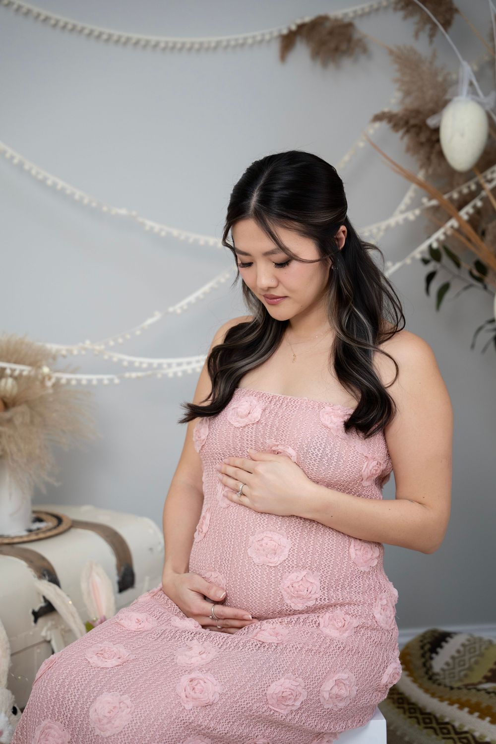 Maternity photoshoot of a woman in studio setting in Palatine, IL