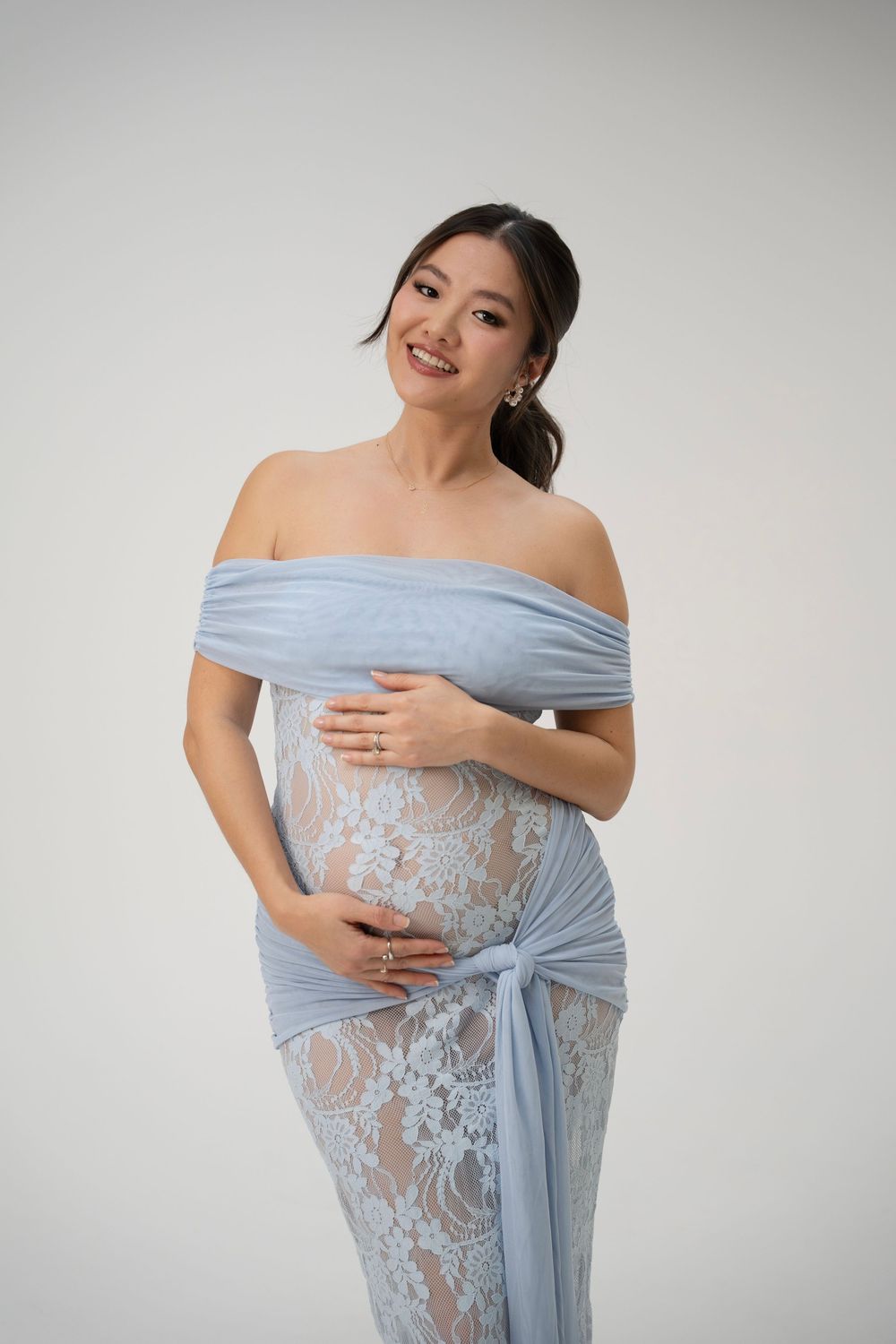 Maternity photoshoot of a woman in studio setting in Palatine, IL