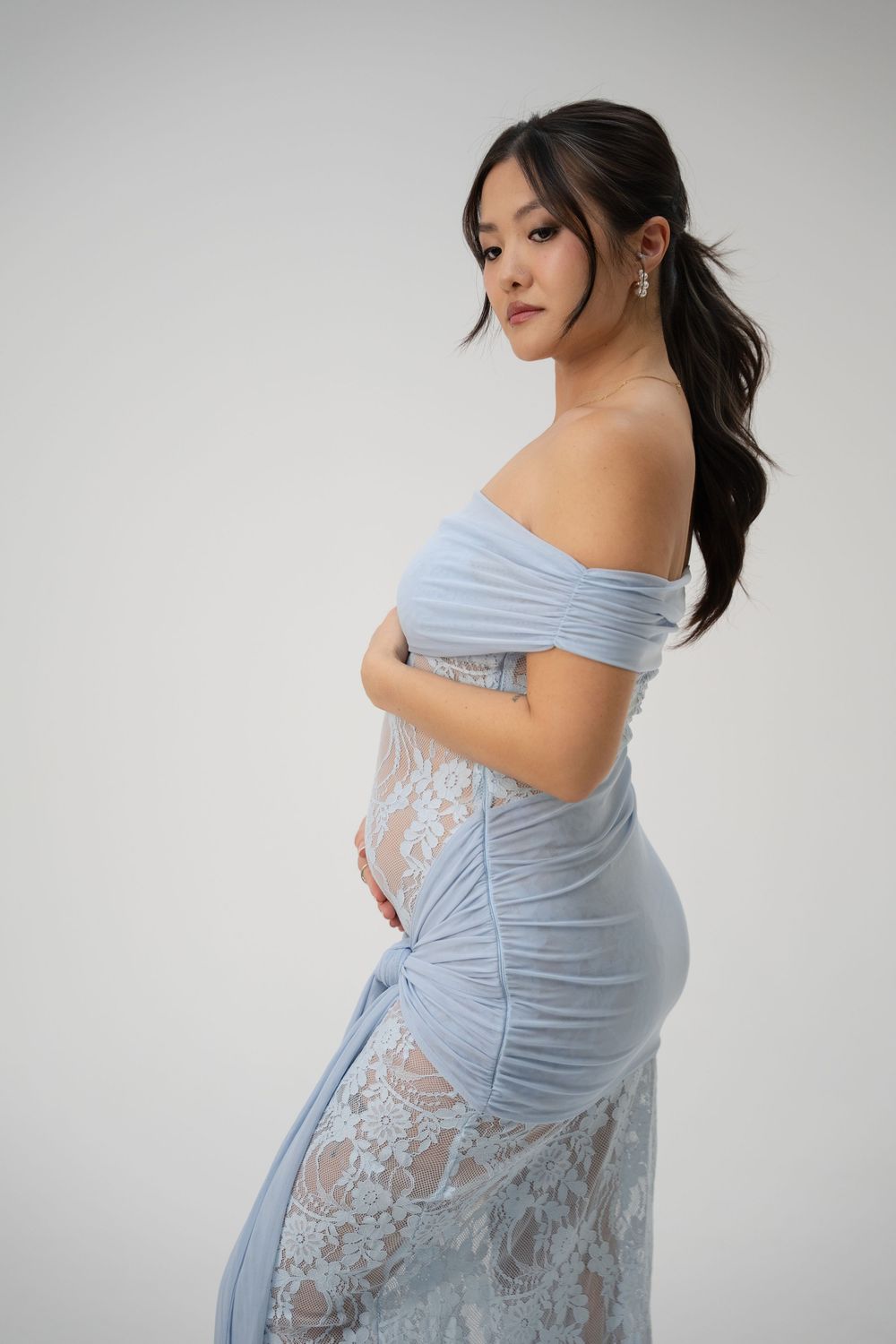 Maternity photoshoot of a woman in studio setting in Palatine, IL