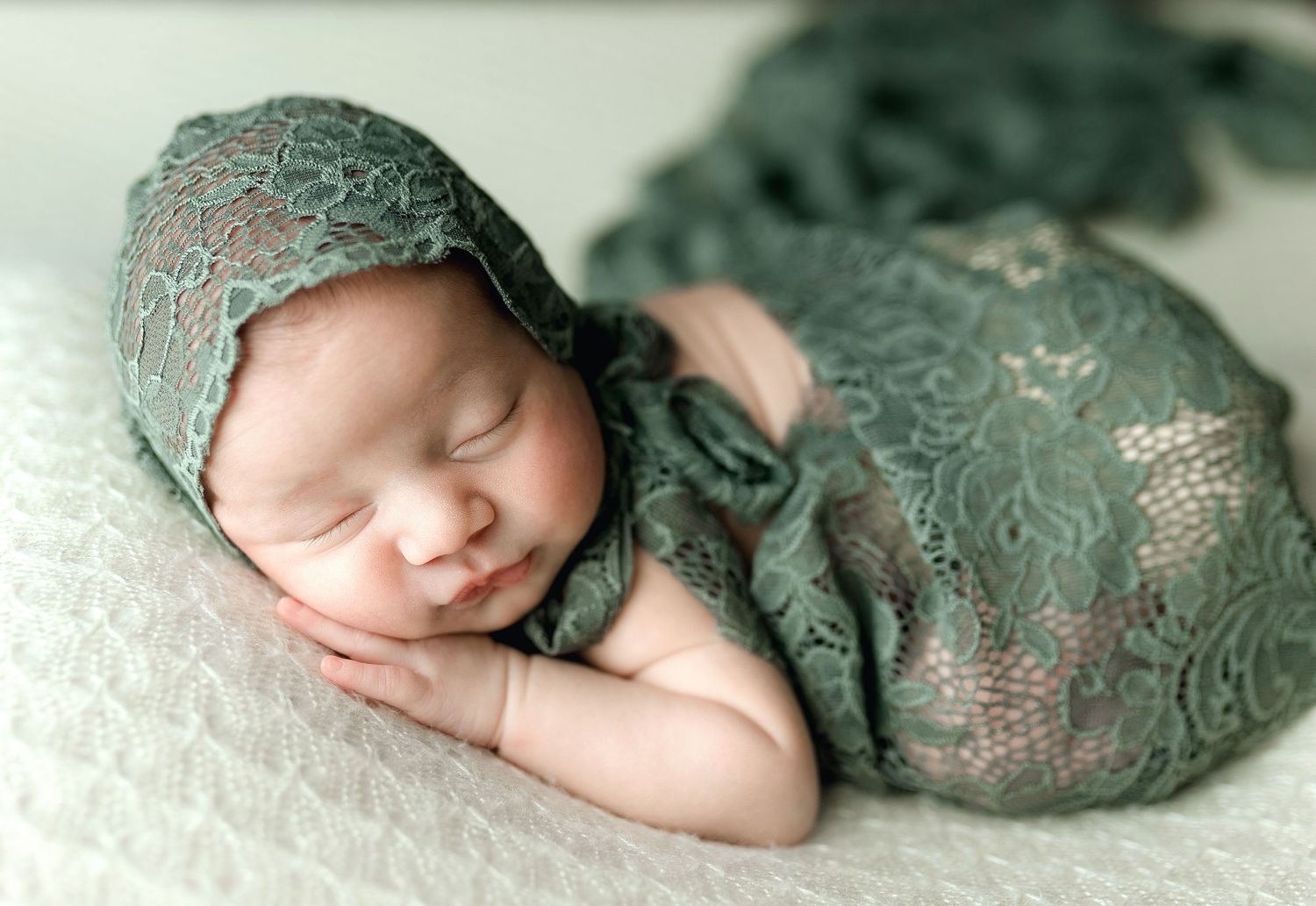 Newborn in sage green. Greenville sc newborn photographer, Easley sc newborn photographer, Upstate newborn photographer.
