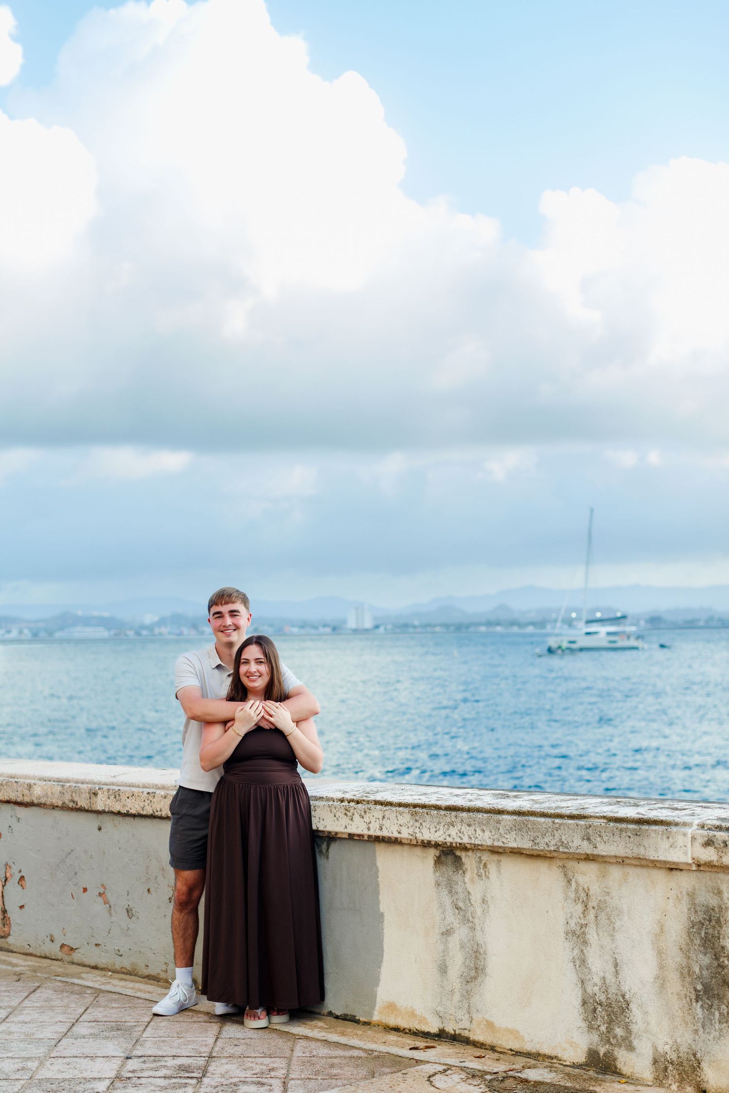 Couples portrait along the Paseo de la Princesa in Old San Juan, Puerto Rico.