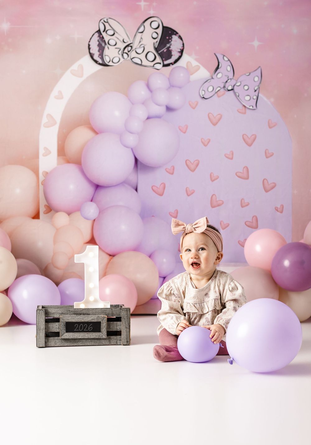 cake smash milestone turning one pink balloons