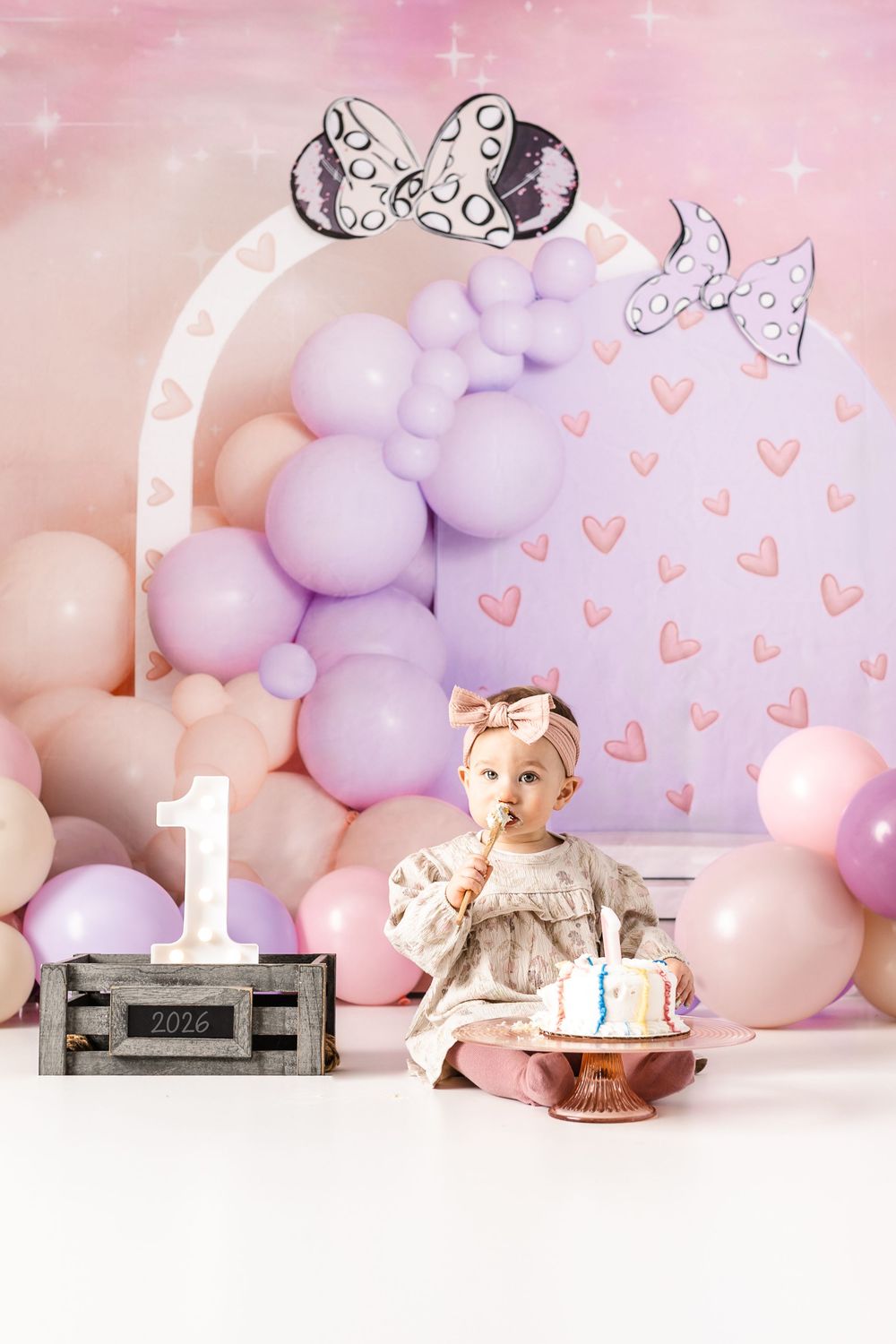cake smash milestone turning one pink balloons