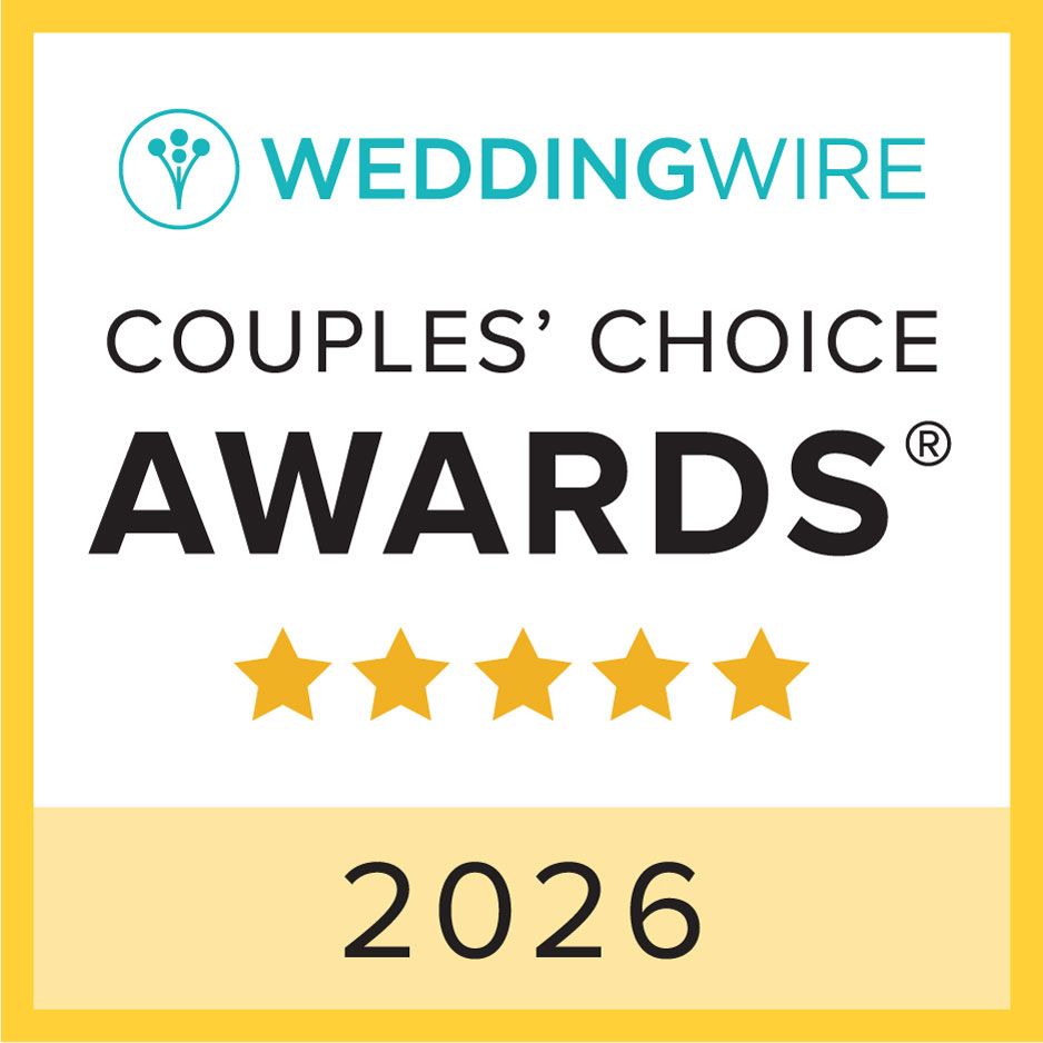 Wedding Wire Couples Choice Awards 2026 logo with five gold stars on white background.