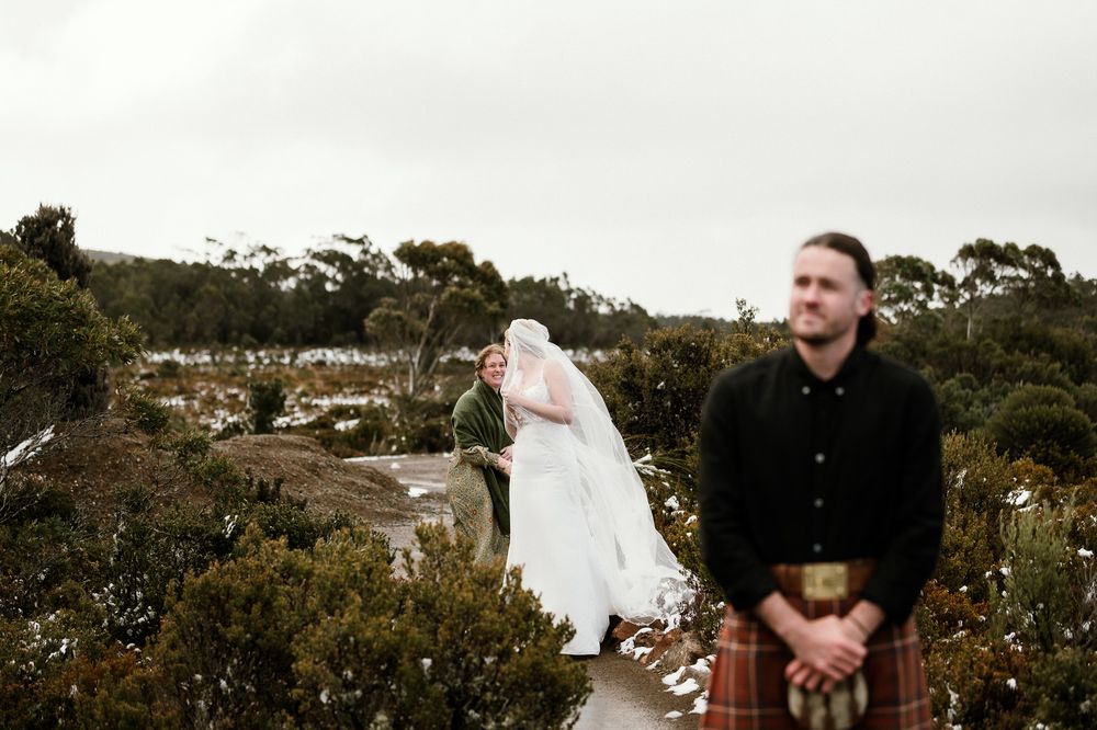 first look during an elopement up Hartz Mountain National Park, by Joss Jensen Photography