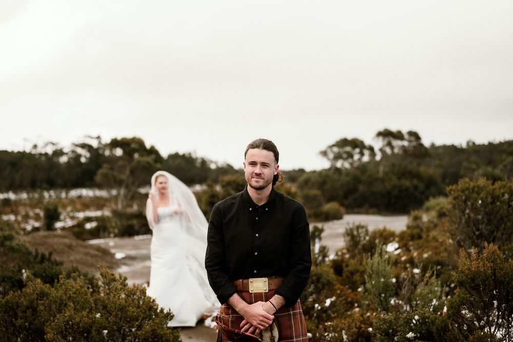 first look during an elopement up Hartz Mountain National Park, by Joss Jensen Photography