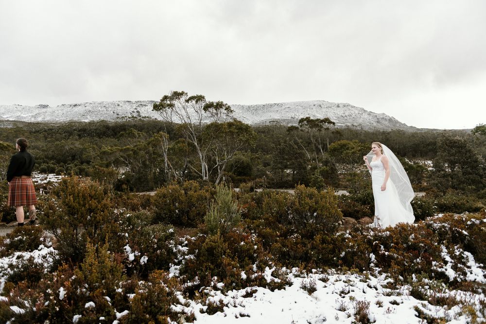 first look during an elopement up Hartz Mountain National Park, by Joss Jensen Photography