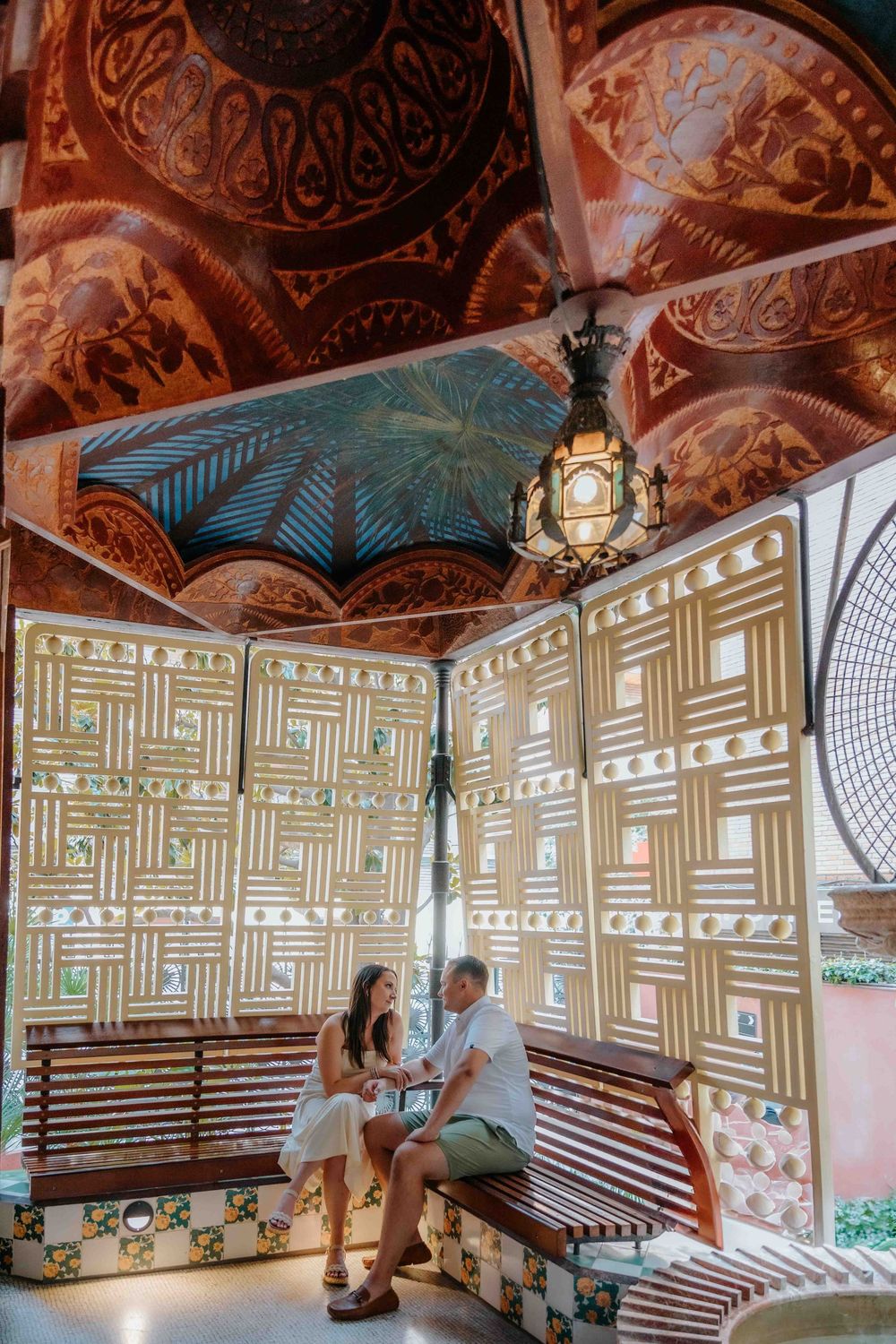 Anniversary session with colorful mosaics