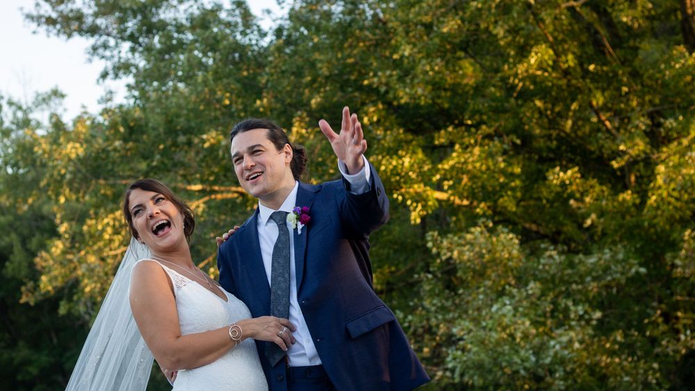 A couple posing candidly