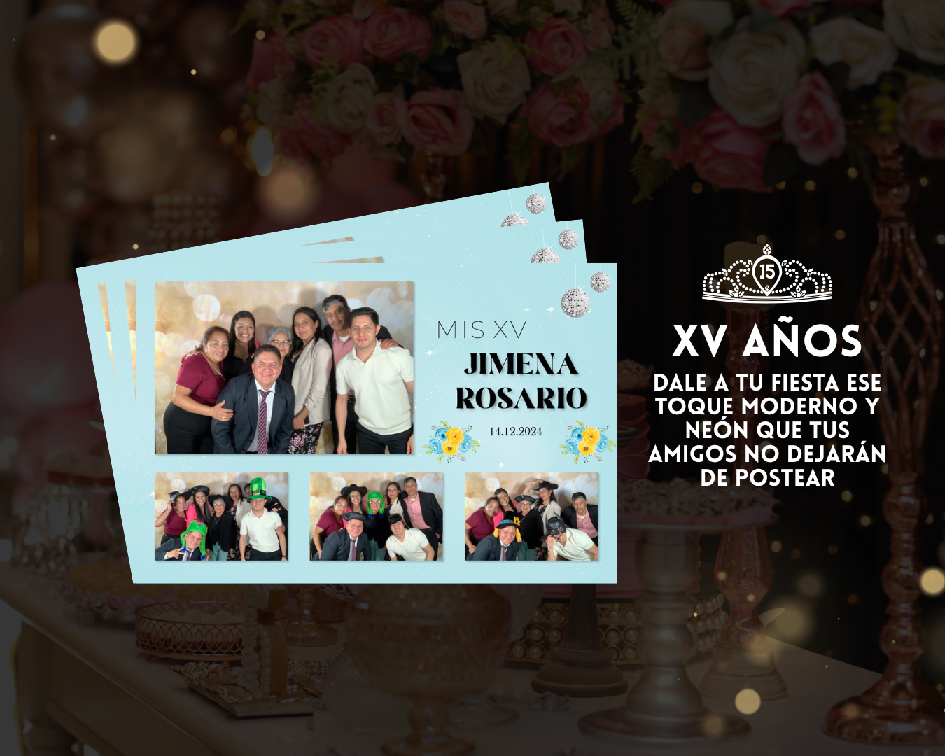 open booth para recuerdos divertidos en fiesta de XV años