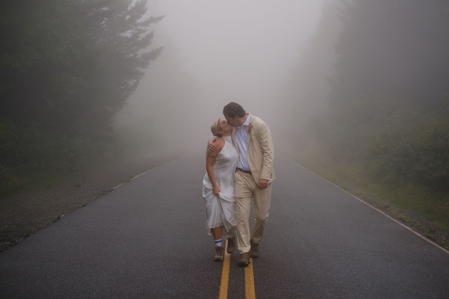 Rose + Reid Blue Ridge Parkway Elopement July 2025. Getting fogged in. Photography by Stephanie A Smith Photography