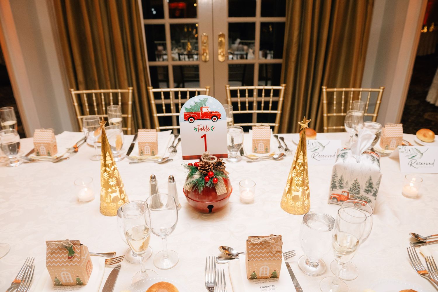 Winter wedding reception decor at The Olde Mill Inn