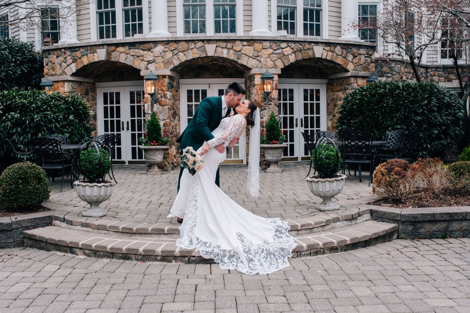 Winter wedding portraits at The Olde Mill Inn in New Jersey