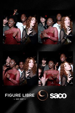 A collage of dark nightclub photos showing people dancing and celebrating with Figure Libre and Saco branding.