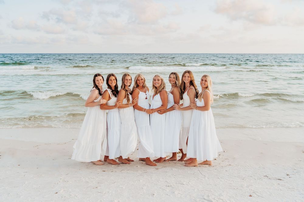 Senior Girls Group Sunset Photo Session In Watercolor 30A Florida. 30A Florida Senior Photographer.